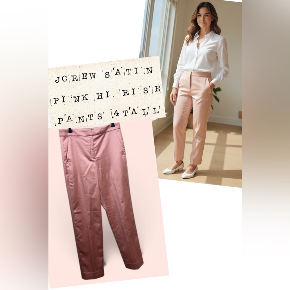 J.Crew Kate Straight-Leg Pant Structured Satin Pink 4Tall